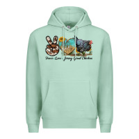 Seafoam Peace Love Jersey Giant Chicken Premium Hoodie - LillyAllenDesigns