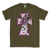Army Green Cowhide Pink Gemstone Cross Classic Tee - RanaPortraitStore