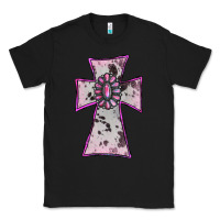 Black Cowhide Pink Gemstone Cross Classic Tee - RanaPortraitStore