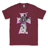 Burgundy Cowhide Pink Gemstone Cross Classic Tee - RanaPortraitStore