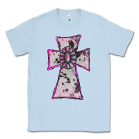 Dusty Blue Cowhide Pink Gemstone Cross Classic Tee - RanaPortraitStore