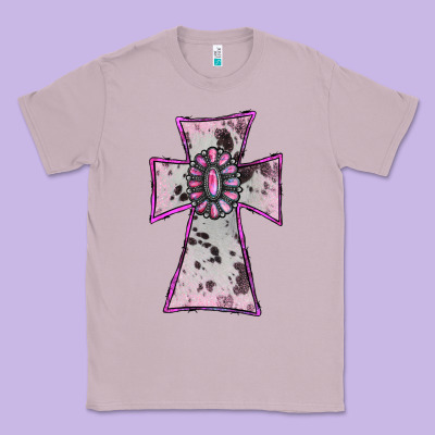 Cowhide Pink Gemstone Cross Classic Tee Designed By Ranaportraitstore