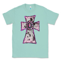 Seafoam Cowhide Pink Gemstone Cross Classic Tee - RanaPortraitStore