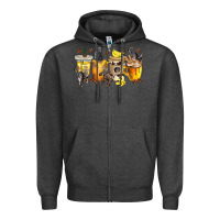 Charcoal Heather monkey coffee cups Zipper Hoodie - texasbilliewilder