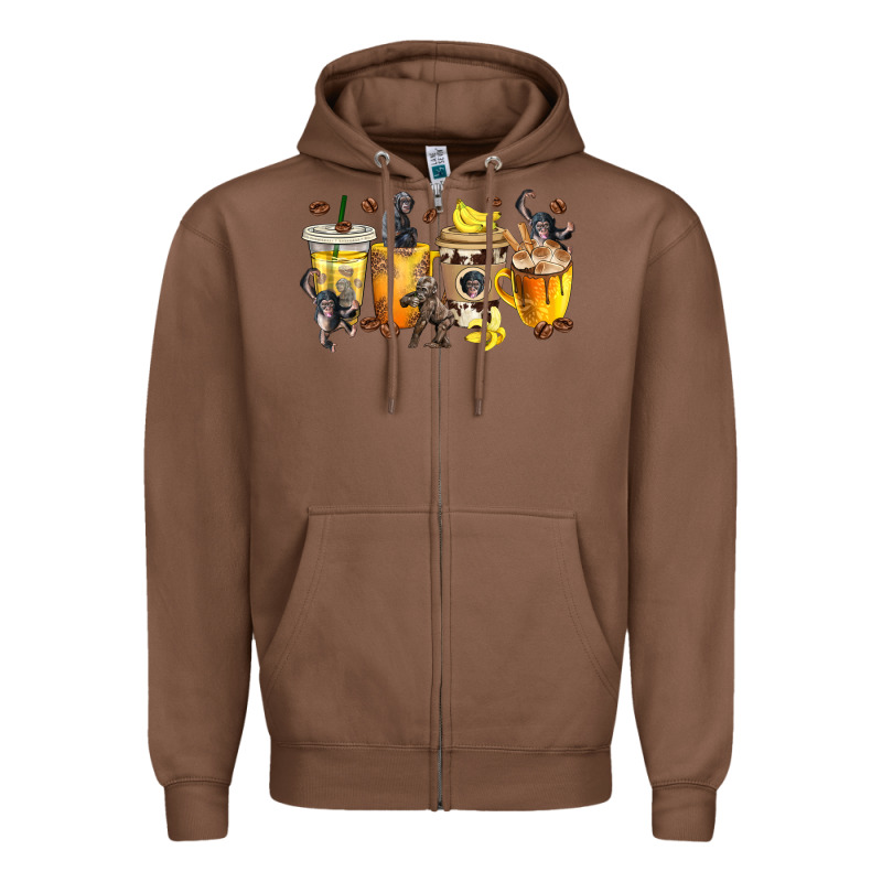 Monkey Coffee Cups Zipper Hoodie by texasbilliewilder | Teevron