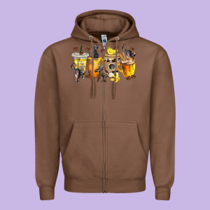 Monkey Coffee Cups Zipper Hoodie Designed By Texasbilliewilder