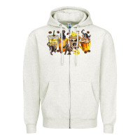 Oatmeal Heather monkey coffee cups Zipper Hoodie - texasbilliewilder