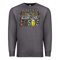 Charcoal Heather raised on sweet and tea jesus Premium Sweatshirt - CowhideDigitalArt