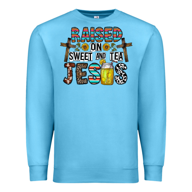 Raised On Sweet And Tea Jesus Premium Sweatshirt by CowhideDigitalArt | Teevron