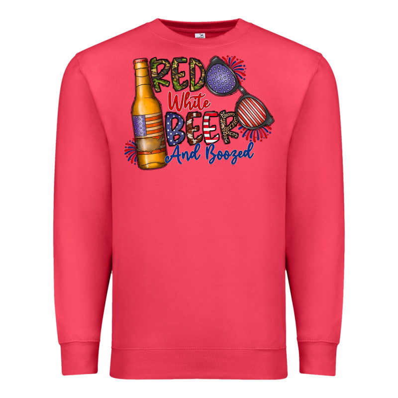 Red White Beer And Boozed Premium Sweatshirt by CowhideDigitalArt | Teevron