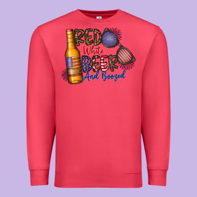 Red White Beer And Boozed Premium Sweatshirt Designed By Cowhidedigitalart