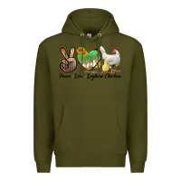 Army Green Peace Love Leghorn Chicken Premium Hoodie - LillyAllenDesigns