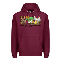 Burgundy Peace Love Leghorn Chicken Premium Hoodie - LillyAllenDesigns