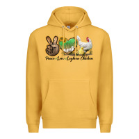 Mustard Peace Love Leghorn Chicken Premium Hoodie - LillyAllenDesigns