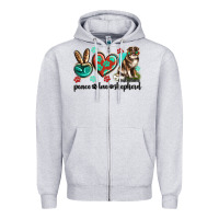 Heather Grey peace love australian shepherd Zipper Hoodie - texasbilliewilder
