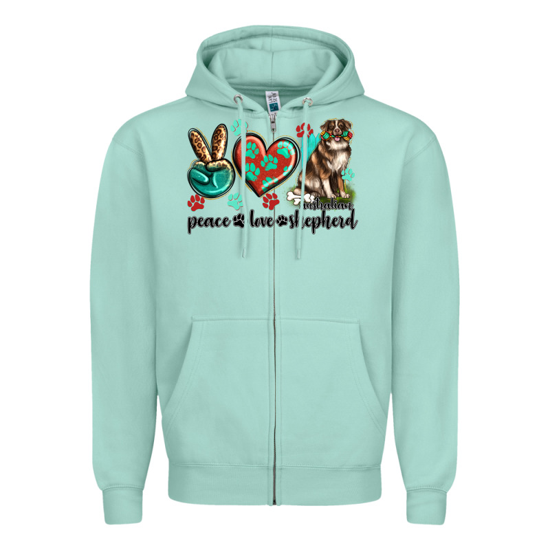 Peace Love Australian Shepherd Zipper Hoodie by texasbilliewilder | Teevron