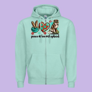 Peace Love Australian Shepherd Zipper Hoodie Designed By Texasbilliewilder