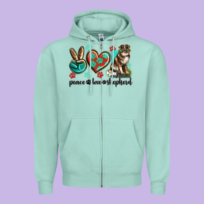 Zipper Hoodie peace love australian shepherd
