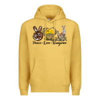 Antique Gold Peace Love Kangaroo Premium Hoodie - LillyAllenDesigns