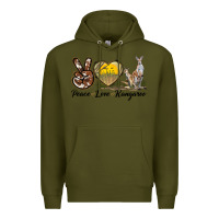 Army Green Peace Love Kangaroo Premium Hoodie - LillyAllenDesigns