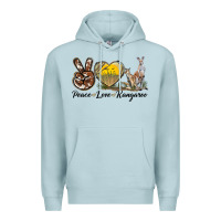 Blue Mist Peace Love Kangaroo Premium Hoodie - LillyAllenDesigns