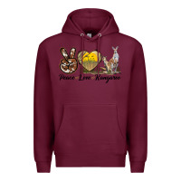 Burgundy Peace Love Kangaroo Premium Hoodie - LillyAllenDesigns