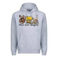 Heather Grey Peace Love Kangaroo Premium Hoodie - LillyAllenDesigns