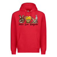 Red Peace Love Kangaroo Premium Hoodie - LillyAllenDesigns