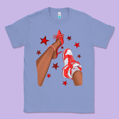 Bright Red Afro Girl Sneakers And Heels Classic Tee Designed By Texasbilliewilder