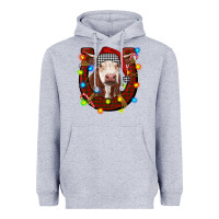 Heather Grey christmas horseshoe with hereford cow Heavyweight Hoodie - RanaPortraitStore