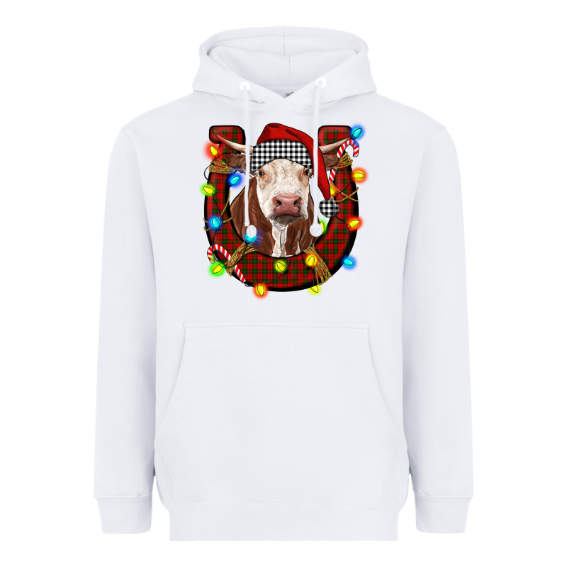 Christmas Horseshoe With Hereford Cow Heavyweight Hoodie by RanaPortraitStore | Teevron