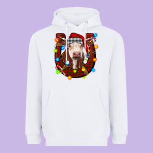 Christmas Horseshoe With Hereford Cow Heavyweight Hoodie Designed By Ranaportraitstore