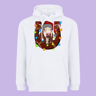 Christmas Horseshoe With Hereford Cow Heavyweight Hoodie Designed By Ranaportraitstore