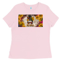 Bubblegum Pink mess bun mama with sunflowers and colorful leopard license plate Ladies Tee - BarkalooDesign