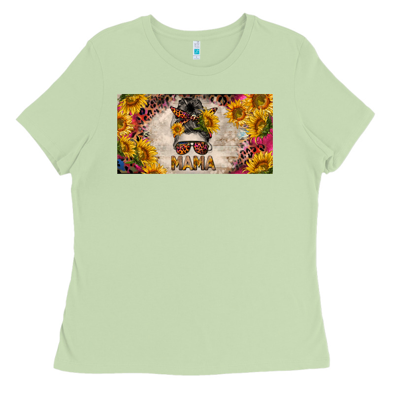 Mess Bun Mama With Sunflowers And Colorful Leopard License Plate Ladies Tee by BarkalooDesign | Teevron