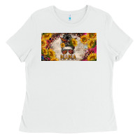 White mess bun mama with sunflowers and colorful leopard license plate Ladies Tee - BarkalooDesign