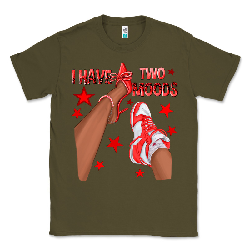 Bright Red I Have Two Moods Afro Girl Sneakers Classic Tee by texasbilliewilder | Teevron