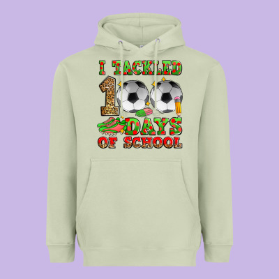 I Tackled 100 Days Of School Soccer Heavyweight Hoodie Designed By Zillion Design Studio
