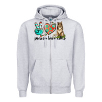 Heather Grey peace love collie Zipper Hoodie - texasbilliewilder