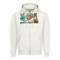 Oatmeal Heather peace love collie Zipper Hoodie - texasbilliewilder