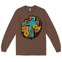 Chestnut western turquoise's leopard cross  wooden aztek sunflowers background Long Sleeve Tee - BarkalooDesign
