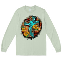 Matcha western turquoise's leopard cross  wooden aztek sunflowers background Long Sleeve Tee - BarkalooDesign