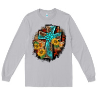 Moon Dust western turquoise's leopard cross  wooden aztek sunflowers background Long Sleeve Tee - BarkalooDesign