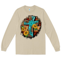 Mushroom western turquoise's leopard cross  wooden aztek sunflowers background Long Sleeve Tee - BarkalooDesign