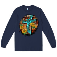 Navy western turquoise's leopard cross  wooden aztek sunflowers background Long Sleeve Tee - BarkalooDesign