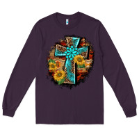 Plum western turquoise's leopard cross  wooden aztek sunflowers background Long Sleeve Tee - BarkalooDesign