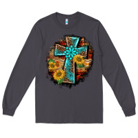 Smoke western turquoise's leopard cross  wooden aztek sunflowers background Long Sleeve Tee - BarkalooDesign