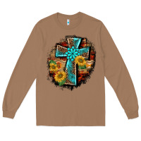 Toasted Coconut western turquoise's leopard cross  wooden aztek sunflowers background Long Sleeve Tee - BarkalooDesign