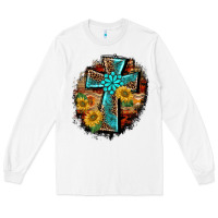 White western turquoise's leopard cross  wooden aztek sunflowers background Long Sleeve Tee - BarkalooDesign