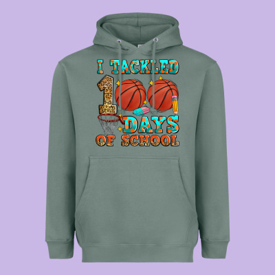 I Tackled 100 Days Of School Basketball Heavyweight Hoodie Designed By Zillion Design Studio